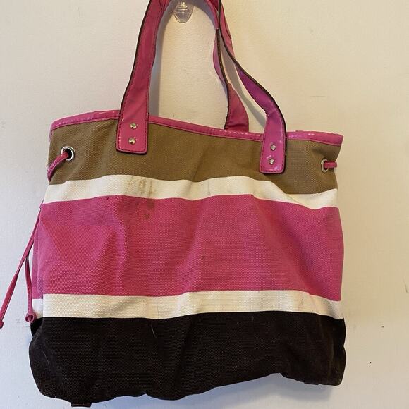 Kate Spade New York Colorful Stripe Multicolor Canvas ToteBag Interior Pocket - Picture 7 of 11